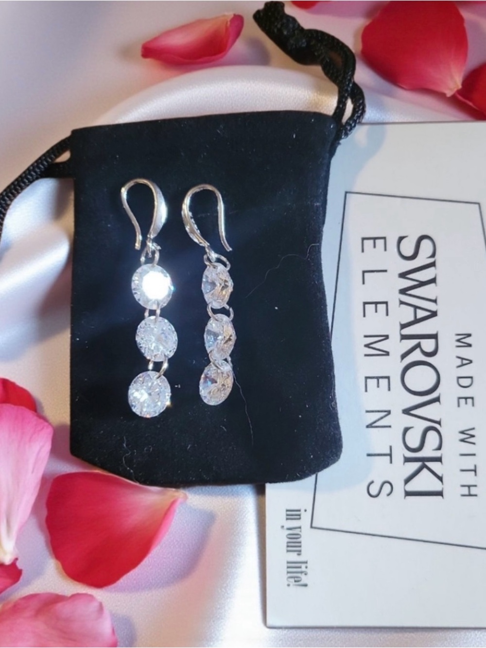 NWT .925 sterling silver dangling earrings made with Swarovski Elements
